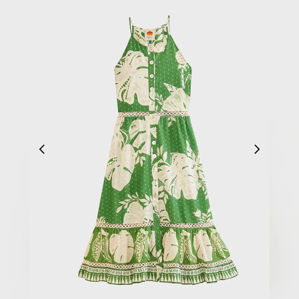 Farm Rio Lace Monsteras Embroidered Ruffle-Hem Midi Dress - Picture 10 of 10